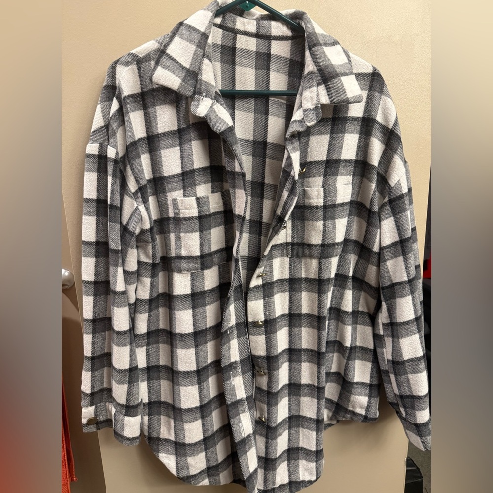 Black and White Plaid Button-Up Shirt